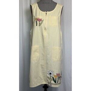 Beverly's Vintage Women's Yellow Jumper Dress M Embroidered Patchwork Flowers